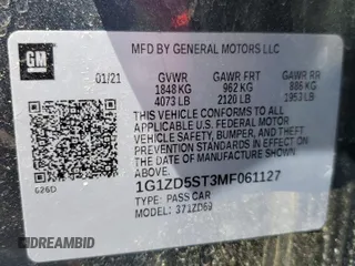 2021 Chevrolet Malibu LT with VIN 1G1ZD5ST3MF061127, listed as a Copart auction lot 53375075 with 105,935 mi miles and Salvage Title. Bid and sale history available at DreamBid. Image 12.