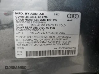2018 Audi Q3 Premium with VIN WA1ECCFS8JR002738, listed as a Copart auction lot 53276095 with 171,912 mi miles and Salvage title. Bid and sale history available at DreamBid. Image 13.