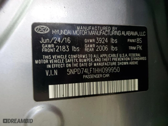 2017 Hyundai Elantra SE with VIN 5NPD74LF1HH099950, listed as a Copart auction lot 50505165 with 155,260 mi miles and Clean Title. Bid and sale history available at carsss.com. Image 12.
