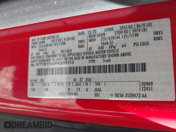 2023 Ford Transit Cargo with VIN 1FTYE1Y80PKB99313, listed as a IAAI auction lot 41799937 with Not Provided miles. Bid and sale history available at carsss.com. Image 9.