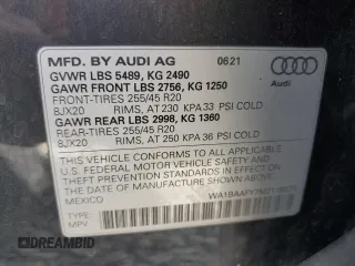 2021 Audi Q5 Premium Plus with VIN WA1BAAFY7M2118933, listed as a Copart auction lot 57853415 with 58,112 mi miles and Salvage title. Bid and sale history available at DreamBid. Image 14.