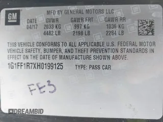 2017 Chevrolet Camaro 1SS z VIN 1G1FF1R7XH0199125, wystawiony jako IAAI lot #41644591 z przebiegiem 110 634 mil mil oraz . Historia ofert i sprzedaży dostępna na DreamBid. Obrazek 9.