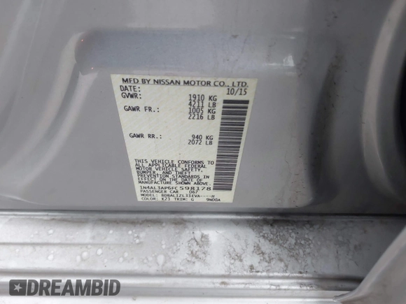 2015 Nissan Altima 2.5 S with VIN 1N4AL3AP6FC598178, listed as a IAAI auction lot 42012345 with 130,810 mi miles. Bid and sale history available at carsss.com. Image 9.