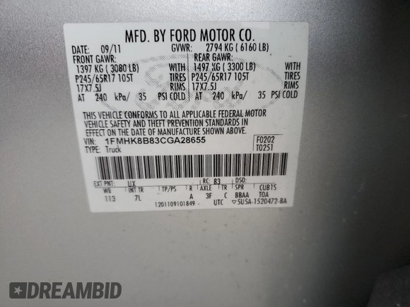 2012 Ford Explorer with VIN 1FMHK8B83CGA28655, listed as a Copart auction lot 45964625 with 166,151 mi miles and Clean title. Bid and sale history available at DreamBid. Image 15.