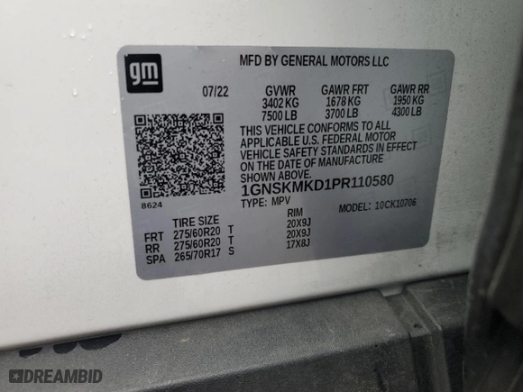 2023 Chevrolet Tahoe LS with VIN 1GNSKMKD1PR110580, listed as a Copart auction lot 73489284 with 28,573 mi miles and Salvage Title. Bid and sale history available at carsss.com. Image 15.