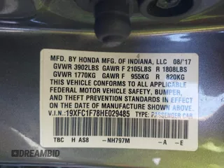 2017 Honda Civic Sedan EX-L with VIN 19XFC1F78HE029485, listed as a IAAI auction lot 41661686 with 110,804 mi miles. Bid and sale history available at carsss.com. Image 9.