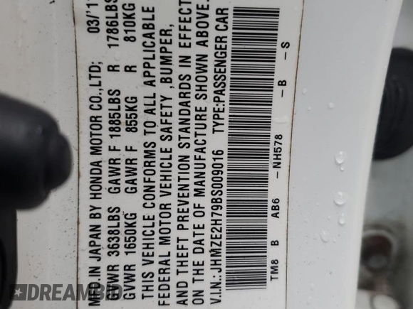2011 Honda Insight EX z VIN JHMZE2H79BS009016, wystawiony jako Copart lot #59098615 z przebiegiem 136 715 mil mil oraz Szkoda całkowita • Salvage title. Historia ofert i sprzedaży dostępna na DreamBid. Obrazek 12.