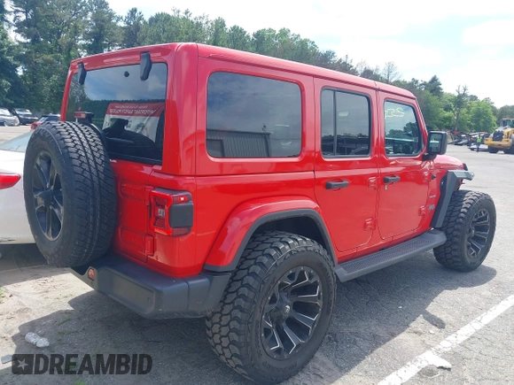 2021 Jeep Wrangler Unlimited Sahara z VIN 1C4HJXEGXMW631033, wystawiony jako IAAI lot #42550070 z przebiegiem 54 429 mil mil oraz . Historia ofert i sprzedaży dostępna na DreamBid. Obrazek 4.