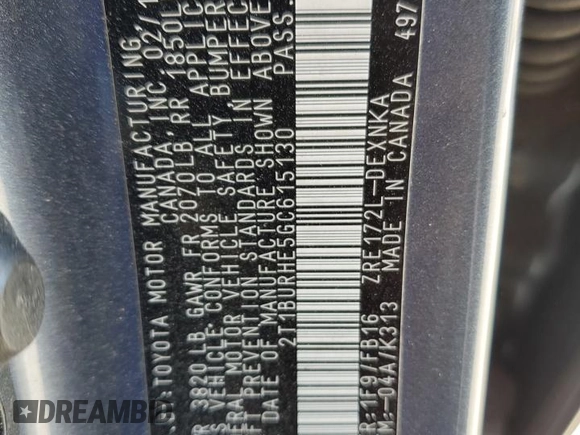 2016 Toyota Corolla L z VIN 2T1BURHE5GC615130, wystawiony jako Copart lot #54111035 z przebiegiem 132 992 mil mil oraz Szkoda całkowita • Salvage title. Historia ofert i sprzedaży dostępna na DreamBid. Obrazek 12.