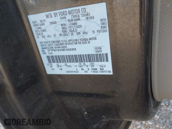 2008 Ford F-150 XLT с VIN 1FTPW14V08FA05295, выставлен на аукционе IAAI как лот 42696197 с пробегом Не указан миль и . История ставок и продаж доступна на DreamBid. Изображение 9.