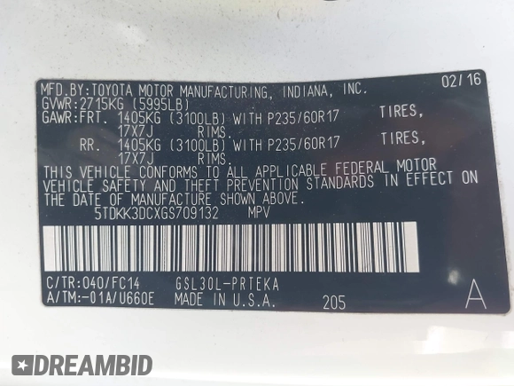 2016 Toyota Sienna LE AAS with VIN 5TDKK3DCXGS709132, listed as a IAAI auction lot 41993473 with 270,811 mi miles. Bid and sale history available at carsss.com. Image 9.