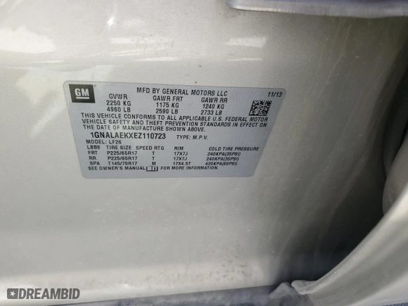 2014 Chevrolet Equinox LS with VIN 1GNALAEKXEZ110723, listed as a Copart auction lot 49836335 with 127,124 mi miles and Salvage Title. Bid and sale history available at carsss.com. Image 12.