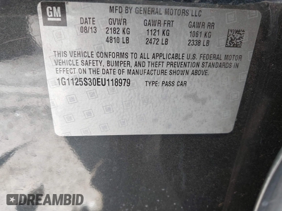 2014 Chevrolet Impala LT with VIN 1G1125S30EU118979, listed as a IAAI auction lot 40084364 with 145,015 mi miles and . Bid and sale history available at DreamBid. Image 9.