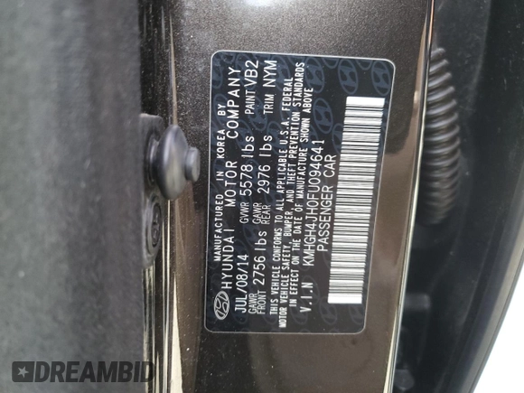 2015 Hyundai Equus Signature with VIN KMHGH4JH0FU094641, listed as a Copart auction lot 46904905 with 124,190 mi miles and Salvage Title. Bid and sale history available at DreamBid. Image 12.