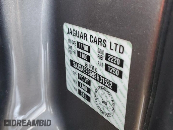 2009 Jaguar XJ with VIN SAJXA82B69SH31532, listed as a Copart auction lot 88027035 with 90,233 mi miles and Clean Title. Bid and sale history available at DreamBid. Image 12.