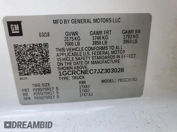 2018 Chevrolet Silverado 1500 Work Truck with VIN 1GCRCNEC7JZ303028, listed as a Copart auction lot 81156254 with 98,661 mi miles and Salvage Title. Bid and sale history available at carsss.com. Image 12.
