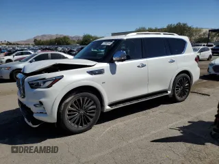 2019 Infiniti QX80 LUXE with VIN JN8AZ2NE5K9227830, listed as a Copart auction lot 72000144 with 46,387 mi miles and Salvage Title. Bid and sale history available at carsss.com. Image 1.