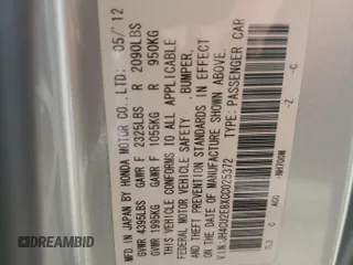 2012 Acura TSX Special Edition with VIN JH4CU2E8XCC025372, listed as a Copart auction lot 44039215 with 96,111 mi miles and Salvage title. Bid and sale history available at DreamBid. Image 13.