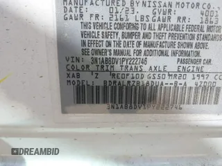 2023 Nissan Sentra SR with VIN 3N1AB8DV1PY222746, listed as a IAAI auction lot 42026639 with 22,160 mi miles and . Bid and sale history available at DreamBid. Image 9.