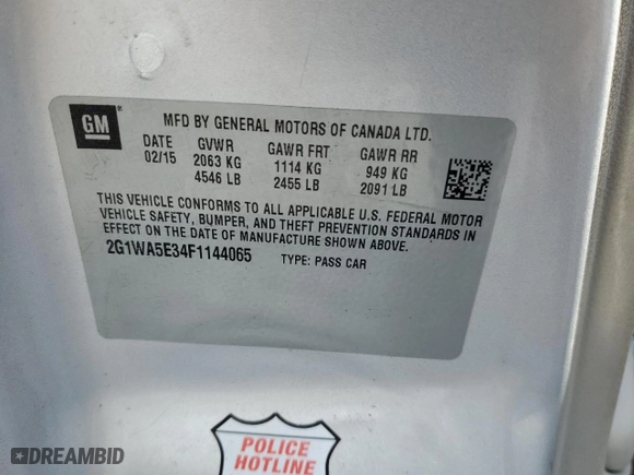 2015 Chevrolet Impala Limited LS with VIN 2G1WA5E34F1144065, listed as a Copart auction lot 48131925 with 95,104 mi miles and Salvage Title. Bid and sale history available at carsss.com. Image 12.