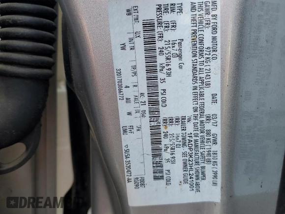 2017 Ford Focus SE with VIN 1FADP3K23HL241001, listed as a Copart auction lot 52448325 with 167,931 mi miles and Salvage Title. Bid and sale history available at carsss.com. Image 12.