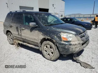2005 Honda Pilot EX-L with VIN 2HKYF18665H521444, listed as a Copart auction lot 53664375 with 197,436 mi miles and Salvage Title. Bid and sale history available at DreamBid. Image 4.