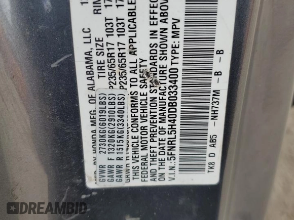 2013 Honda Odyssey EX z VIN 5FNRL5H40DB033400, wystawiony jako Copart lot #50552155 z przebiegiem 223 770 mil mil oraz Nie do naprawy. Historia ofert i sprzedaży dostępna na DreamBid. Obrazek 13.