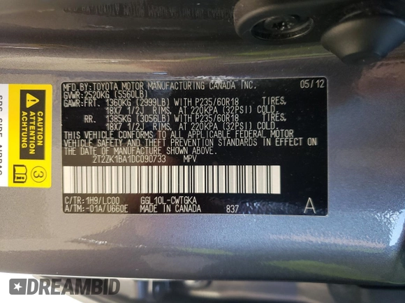2013 Lexus RX 350 с VIN 2T2ZK1BA1DC090733, выставлен на аукционе Copart как лот 62910075 с пробегом 191 928 миль миль и Списание • Salvage title. История ставок и продаж доступна на DreamBid. Изображение 13.