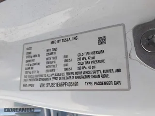 2023 Tesla Model 3 with VIN 5YJ3E1EA6PF405491, listed as a IAAI auction lot 41851797 with 47,581 mi miles. Bid and sale history available at carsss.com. Image 9.