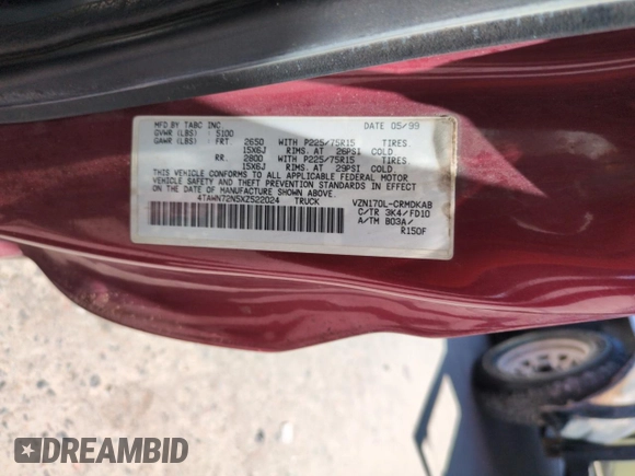 1999 Toyota Tacoma with VIN 4TAWN72N5XZ522024, listed as a Copart auction lot 57479515 with Not provided miles and Non repairable. Bid and sale history available at DreamBid. Image 12.