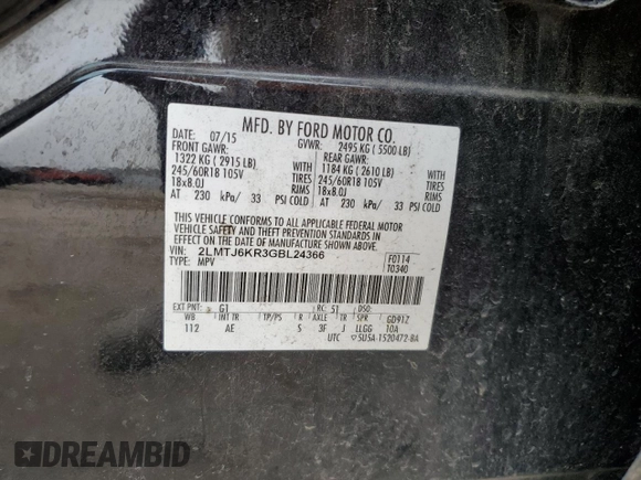 2016 Lincoln MKX Select with VIN 2LMTJ6KR3GBL24366, listed as a Copart auction lot 49454575 with 181,060 mi miles and Salvage Title. Bid and sale history available at carsss.com. Image 14.