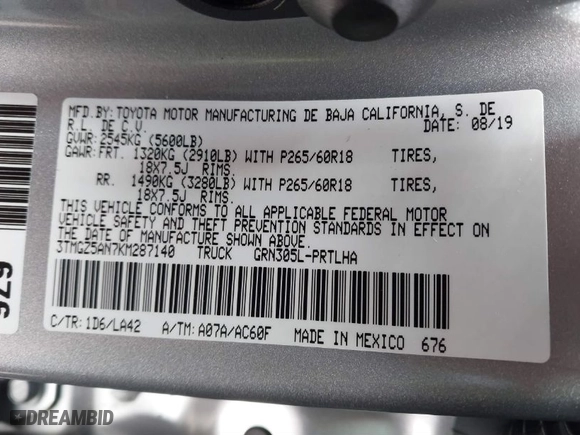 2019 Toyota Tacoma 4WD SR with VIN 3TMGZ5AN7KM287140, listed as a IAAI auction lot 41541937 with 41,843 mi miles. Bid and sale history available at carsss.com. Image 9.