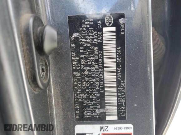 2011 Toyota Camry LE with VIN 4T1BF3EK7BU159222, listed as a Copart auction lot 55785005 with 206,693 mi miles and Clean Title. Bid and sale history available at DreamBid. Image 12.