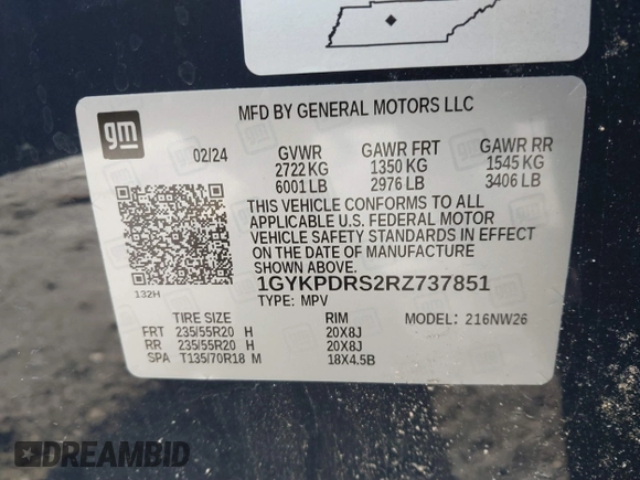 2024 Cadillac XT6 AWD Premium Luxury with VIN 1GYKPDRS2RZ737851, listed as a IAAI auction lot 41155253 with 7,988 mi miles. Bid and sale history available at carsss.com. Image 9.