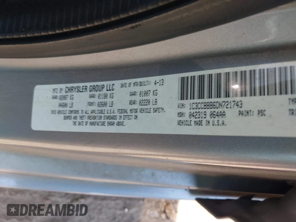 2013 Chrysler 200 Touring with VIN 1C3CCBBB6DN721743, listed as a IAAI auction lot 42079415 with 194,243 mi miles. Bid and sale history available at carsss.com. Image 9.