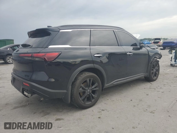 2025 Infiniti QX60 Luxe with VIN 5N1AL1FS8SC333957, listed as a Copart auction lot 57148515 with 22,624 mi miles and Salvage title. Bid and sale history available at DreamBid. Image 3.