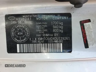 2013 Hyundai Veloster w/Black Int с VIN KMHTC6AD4DU139261, выставлен на аукционе Copart как лот 56175095 с пробегом 148 483 миль миль и Чистый • Clean title. История ставок и продаж доступна на DreamBid. Изображение 12.