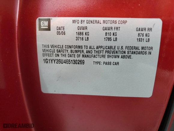2006 Chevrolet Corvette with VIN 1G1YY26U465130269, listed as a Copart auction lot 66283994 with 88,243 mi miles and Salvage Title. Bid and sale history available at carsss.com. Image 12.