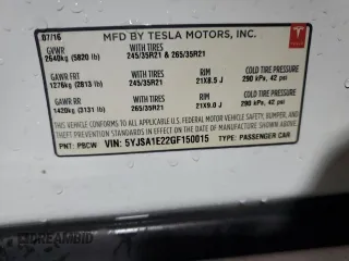 2016 Tesla Model S 90D with VIN 5YJSA1E22GF150015, listed as a Copart auction lot 61559375 with 75,609 mi miles and Salvage title. Bid and sale history available at DreamBid. Image 12.
