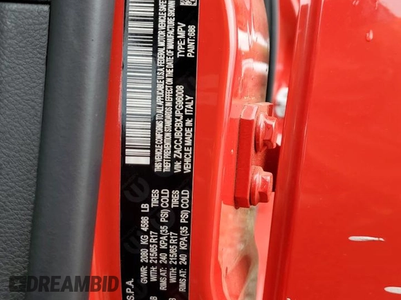 2018 Jeep Renegade Trailhawk with VIN ZACCJBCBXJPG96008, listed as a Copart auction lot 56657785 with 46,560 mi miles and Salvage title. Bid and sale history available at DreamBid. Image 13.