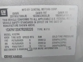 2007 GMC Yukon SLT with VIN 1GKFK13047R288220, listed as a IAAI auction lot 41579399 with 215,464 mi miles. Bid and sale history available at carsss.com. Image 9.