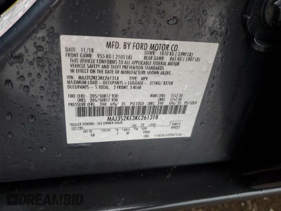 2019 Ford EcoSport Titanium z VIN MAJ3S2KE3KC261318, wystawiony jako Copart lot #47201385 z przebiegiem 71 959 mil mil oraz Szkoda całkowita • Salvage title. Historia ofert i sprzedaży dostępna na DreamBid. Obrazek 13.