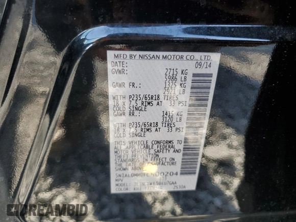 2015 Infiniti QX60 with VIN 5N1AL0MM0FC500204, listed as a Copart auction lot 61829275 with 135,769 mi miles and Clean title. Bid and sale history available at DreamBid. Image 13.