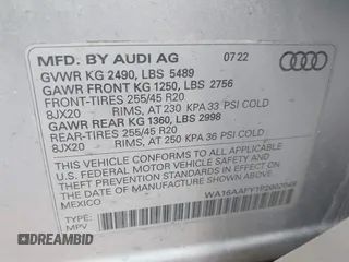 2023 Audi Q5 Sportback S line Prestige with VIN WA16AAFY1P2002049, listed as a IAAI auction lot 42450923 with 24,765 mi miles and . Bid and sale history available at DreamBid. Image 9.