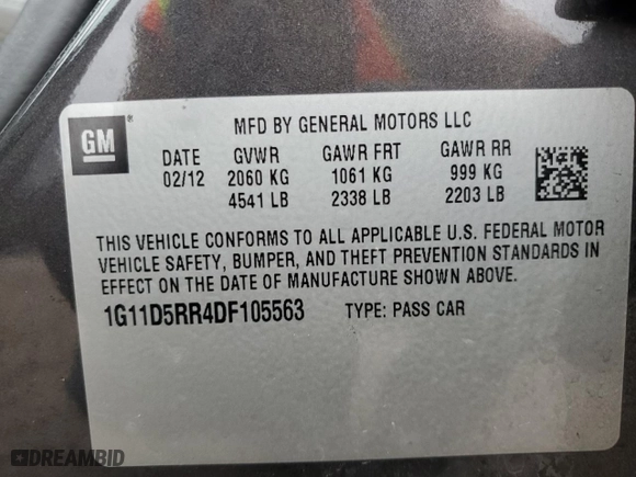 2013 Chevrolet Malibu ECO with VIN 1G11D5RR4DF105563, listed as a Copart auction lot 48395935 with 112,884 mi miles and Clean Title. Bid and sale history available at carsss.com. Image 13.