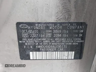2010 Hyundai Elantra GLS z VIN KMHDU4AD6AU195171, wystawiony jako IAAI lot #41863106 z przebiegiem Nie podano mil oraz . Historia ofert i sprzedaży dostępna na DreamBid. Obrazek 9.