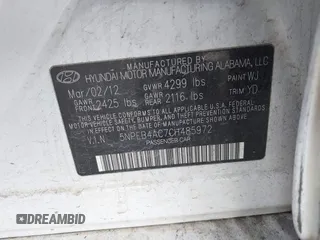 2012 Hyundai Sonata GLS with VIN 5NPEB4AC7CH485972, listed as a IAAI auction lot 41542270 with 160,055 mi miles and . Bid and sale history available at carsss.com. Image 9.