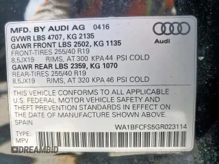 2016 Audi Q3 Premium Plus with VIN WA1BFCFS5GR023114, listed as a Copart auction lot 57947165 with 55,079 mi miles and Salvage title. Bid and sale history available at DreamBid. Image 13.