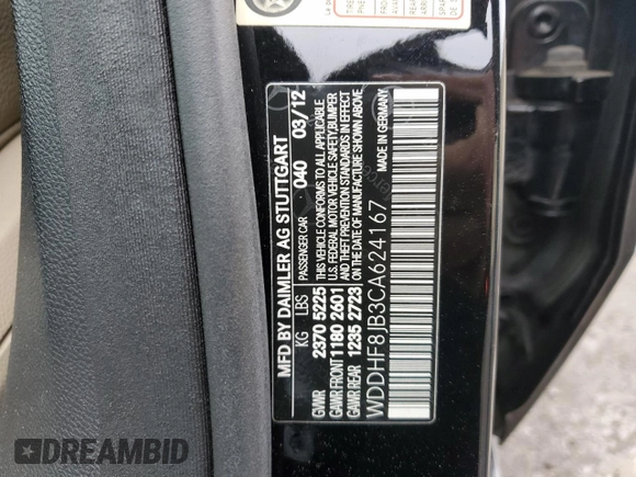 2012 Mercedes-Benz E 350 Luxury with VIN WDDHF8JB3CA624167, listed as a Copart auction lot 52802215 with 87,989 mi miles and Salvage title. Bid and sale history available at DreamBid. Image 12.