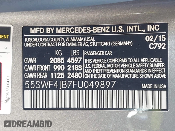 2015 Mercedes-Benz C 300 z VIN 55SWF4JB7FU049897, wystawiony jako IAAI lot #41795671 z przebiegiem 137 194 mil mil oraz . Historia ofert i sprzedaży dostępna na DreamBid. Obrazek 9.